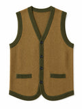ZHILIFS Men's Wool Blend Button-Front Sweater Vest - V-Neck Herringbone Knit