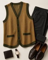 Solid Knit Sweater Vest — Olive-Brown