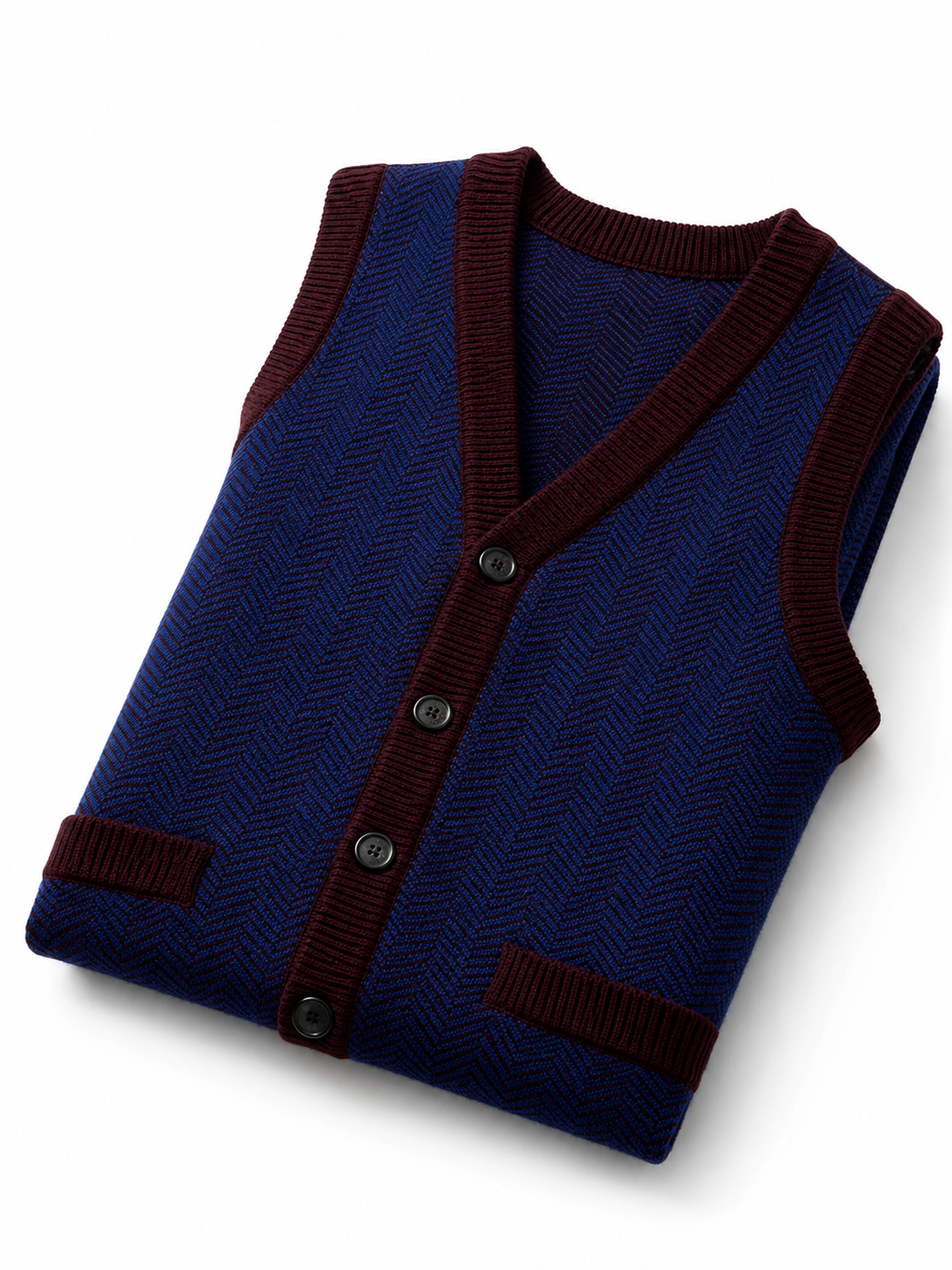 Solid Knit Sweater Vest — Wine Red-Blue