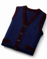 Solid Knit Sweater Vest — Wine Red-Blue