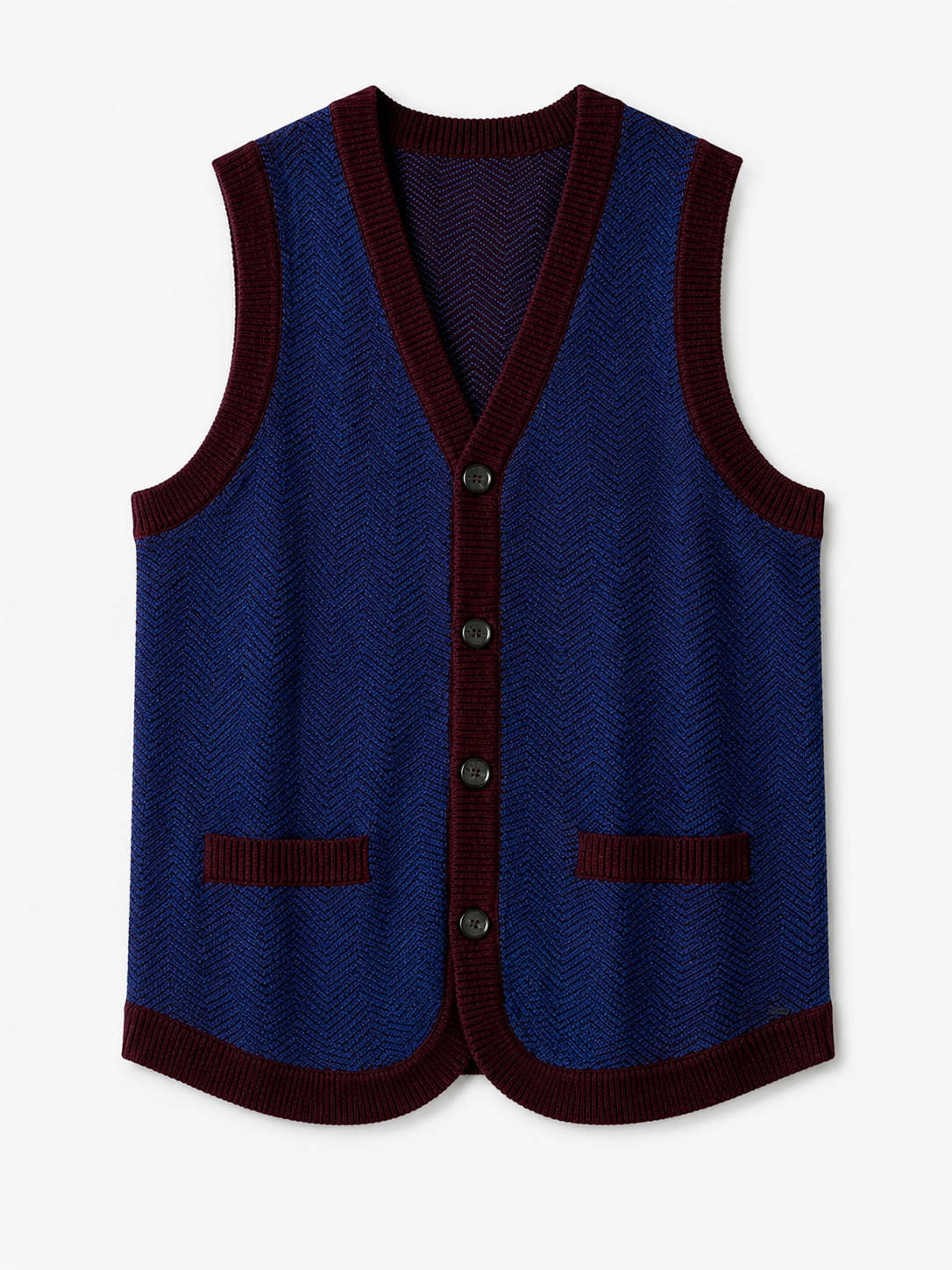 Solid Knit Sweater Vest — Wine Red-Blue