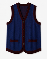 Solid Knit Sweater Vest — Wine Red-Blue