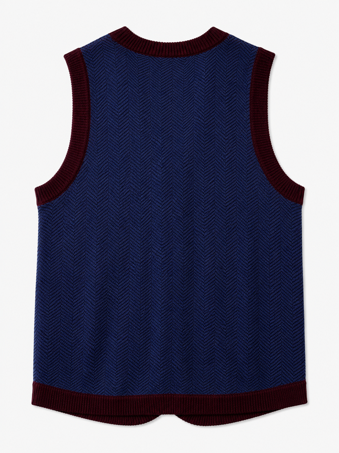 Solid Knit Sweater Vest — Wine Red-Blue