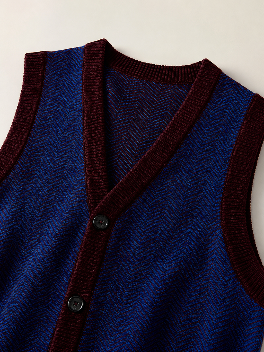 Solid Knit Sweater Vest — Wine Red-Blue