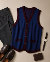 Solid Knit Sweater Vest — Wine Red-Blue