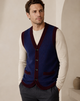 Solid Knit Sweater Vest — Wine Red-Blue