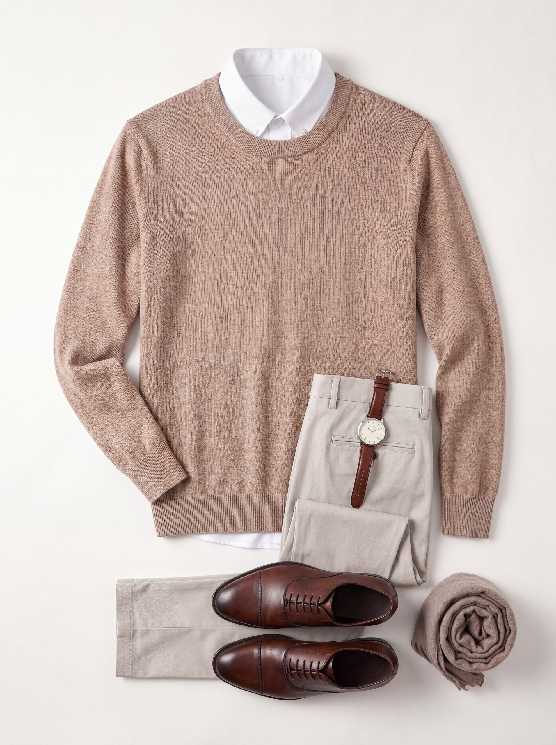 Solid Crew Neck Sweater — Brown