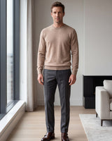 Solid Crew Neck Sweater — Brown
