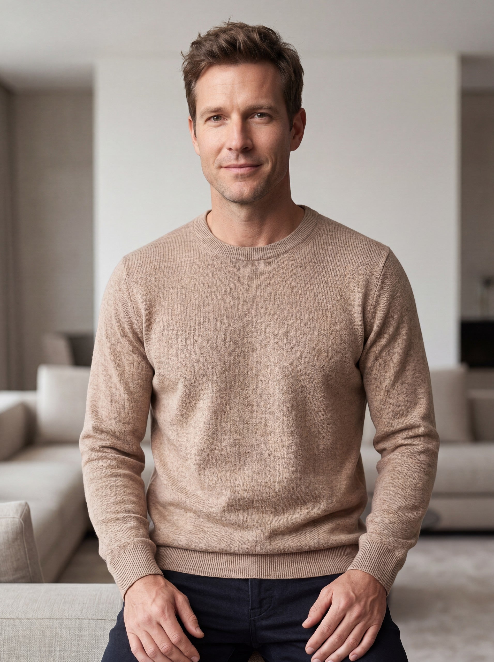Solid Crew Neck Sweater — Brown