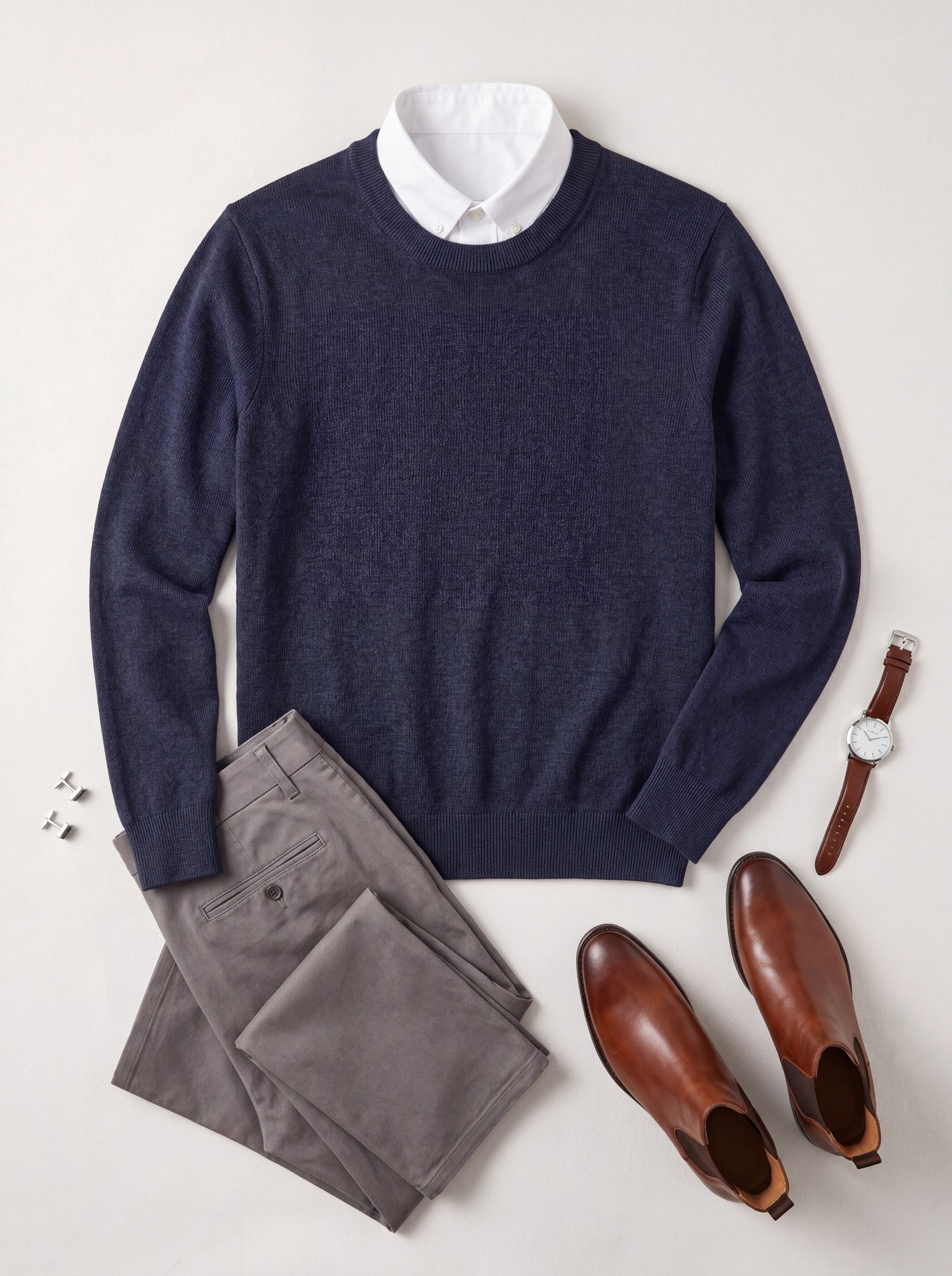 Solid Crew Neck Sweater — Dark Blue