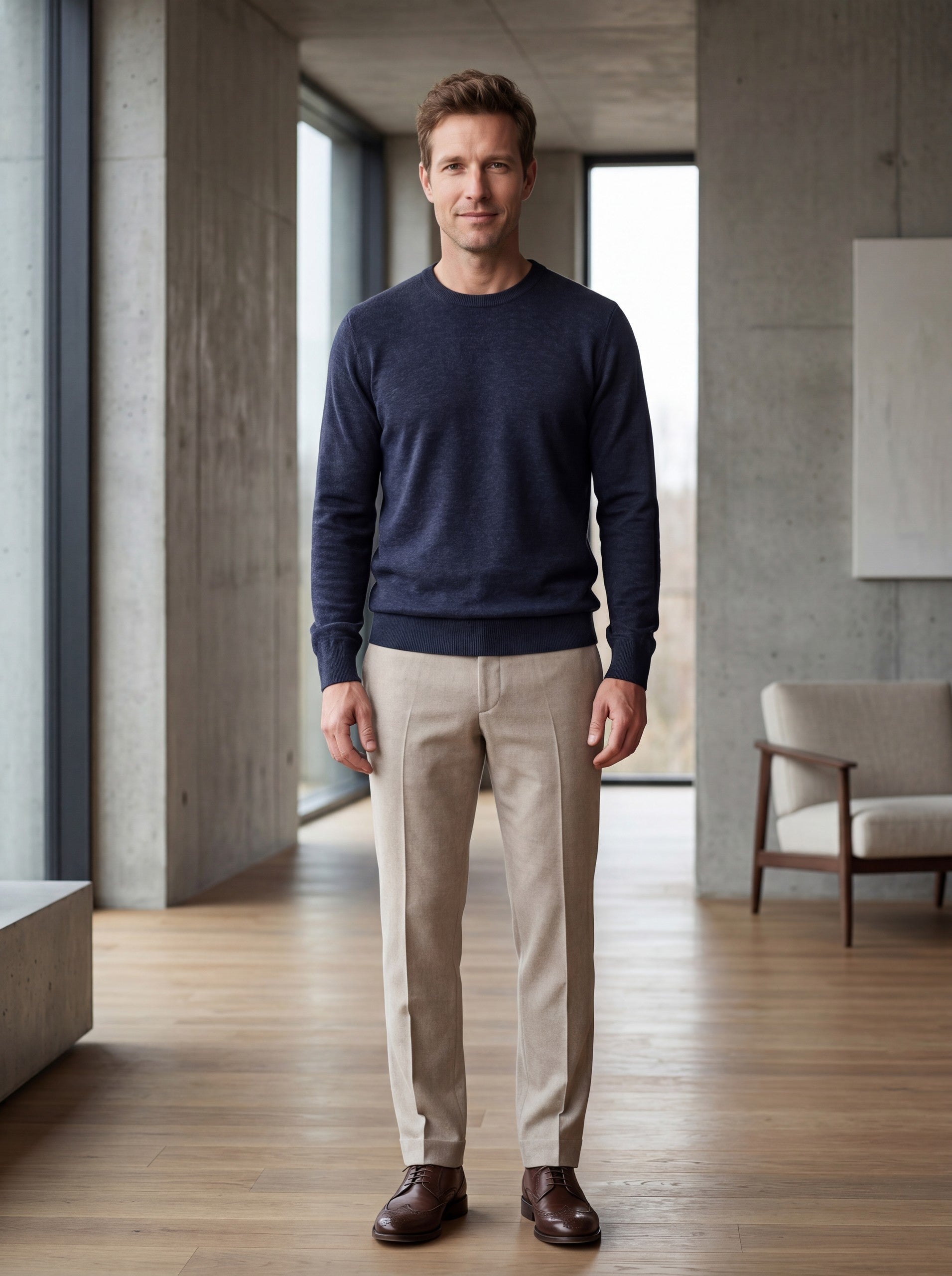 Solid Crew Neck Sweater — Dark Blue