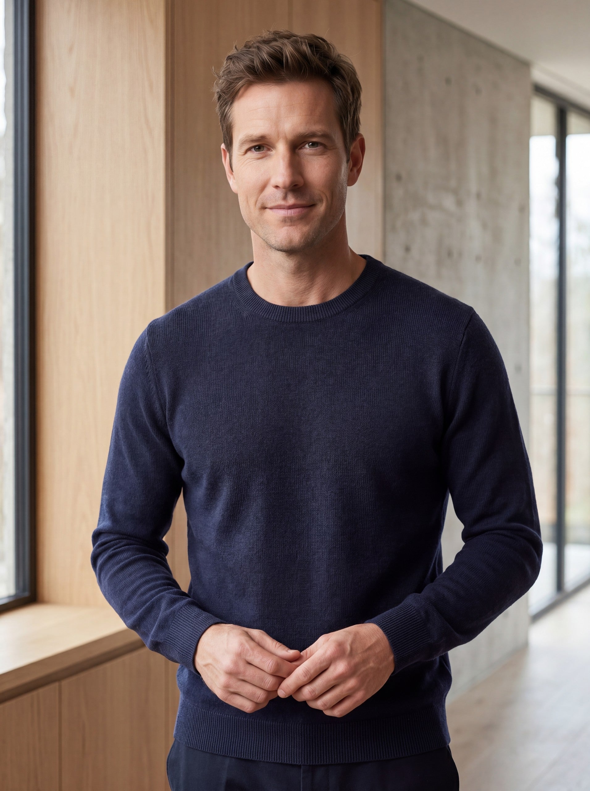 Solid Crew Neck Sweater — Dark Blue