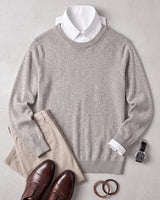 Solid Crew Neck Sweater — Light grey