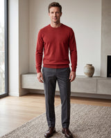 Solid Crew Neck Sweater — Red