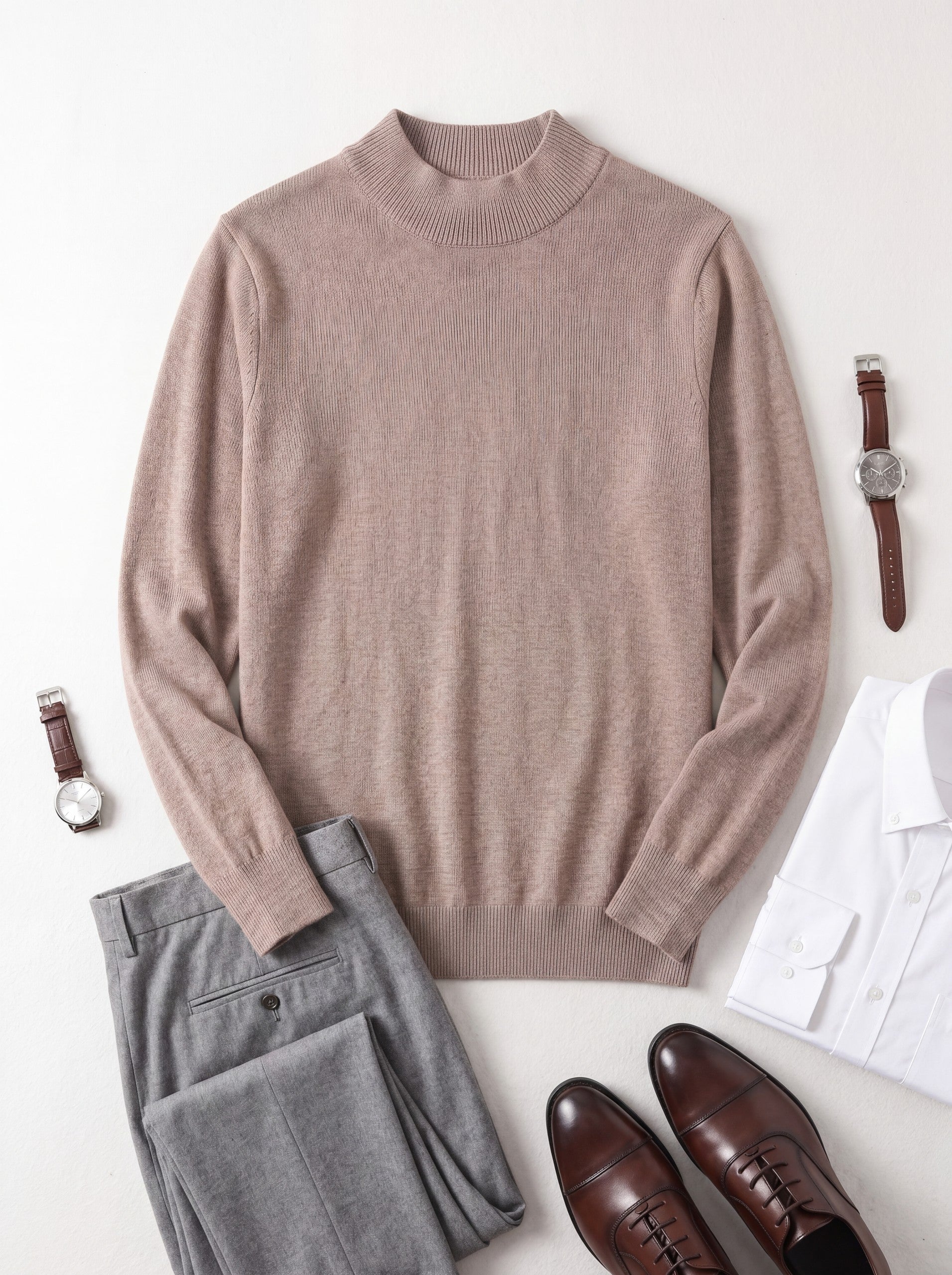 Solid Turtleneck Sweater — Brown