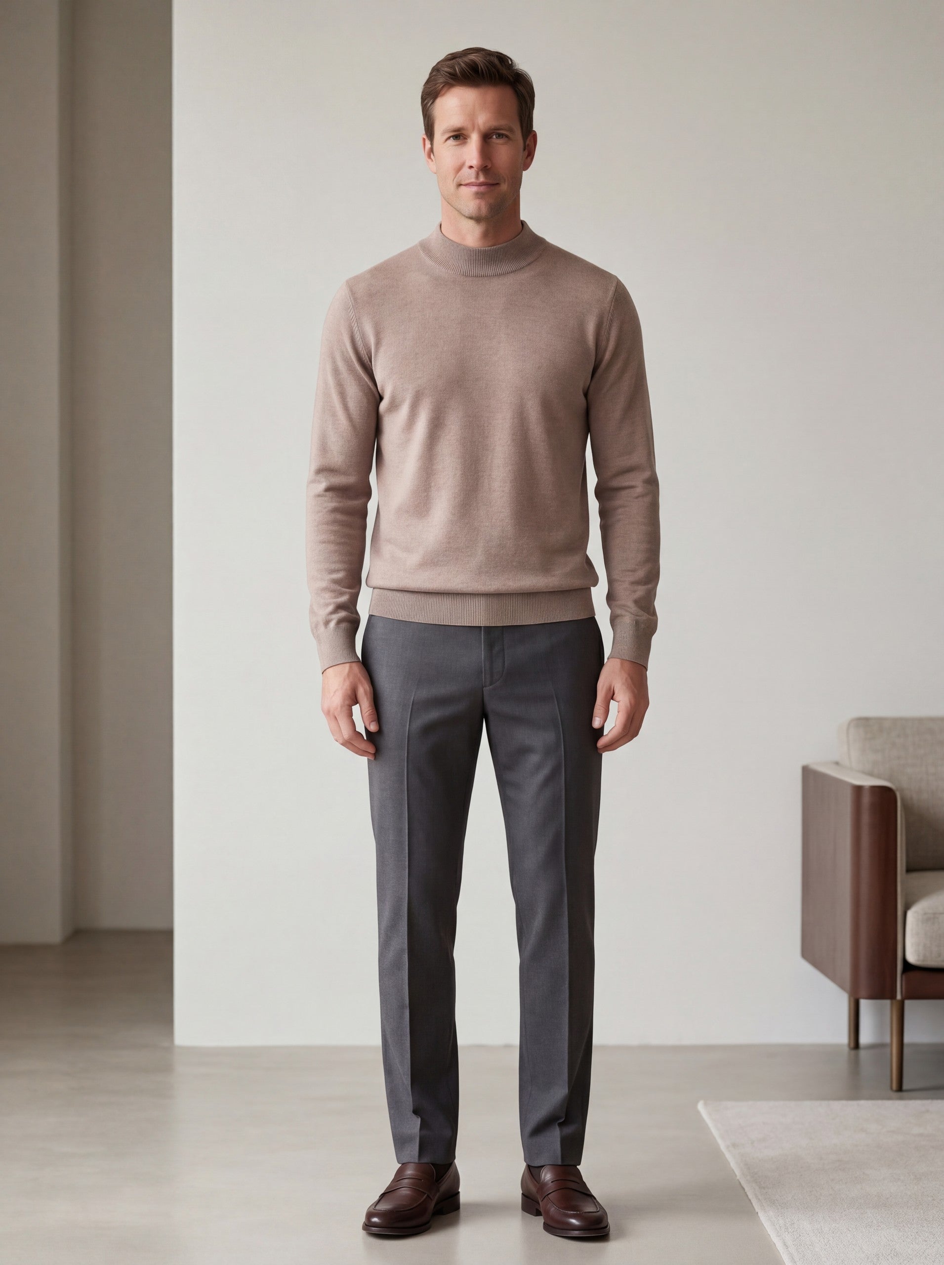 Solid Turtleneck Sweater — Brown