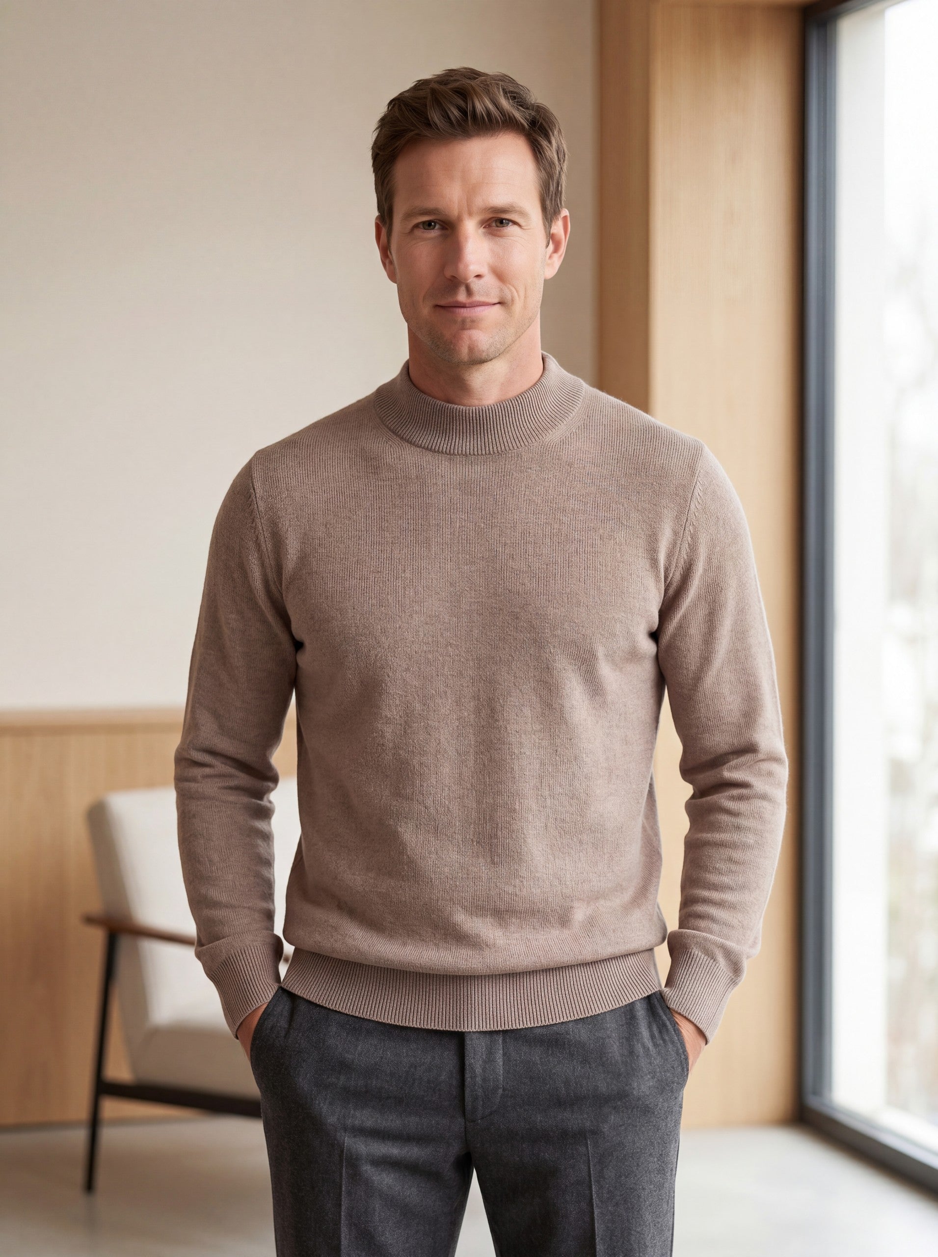 Solid Turtleneck Sweater — Brown