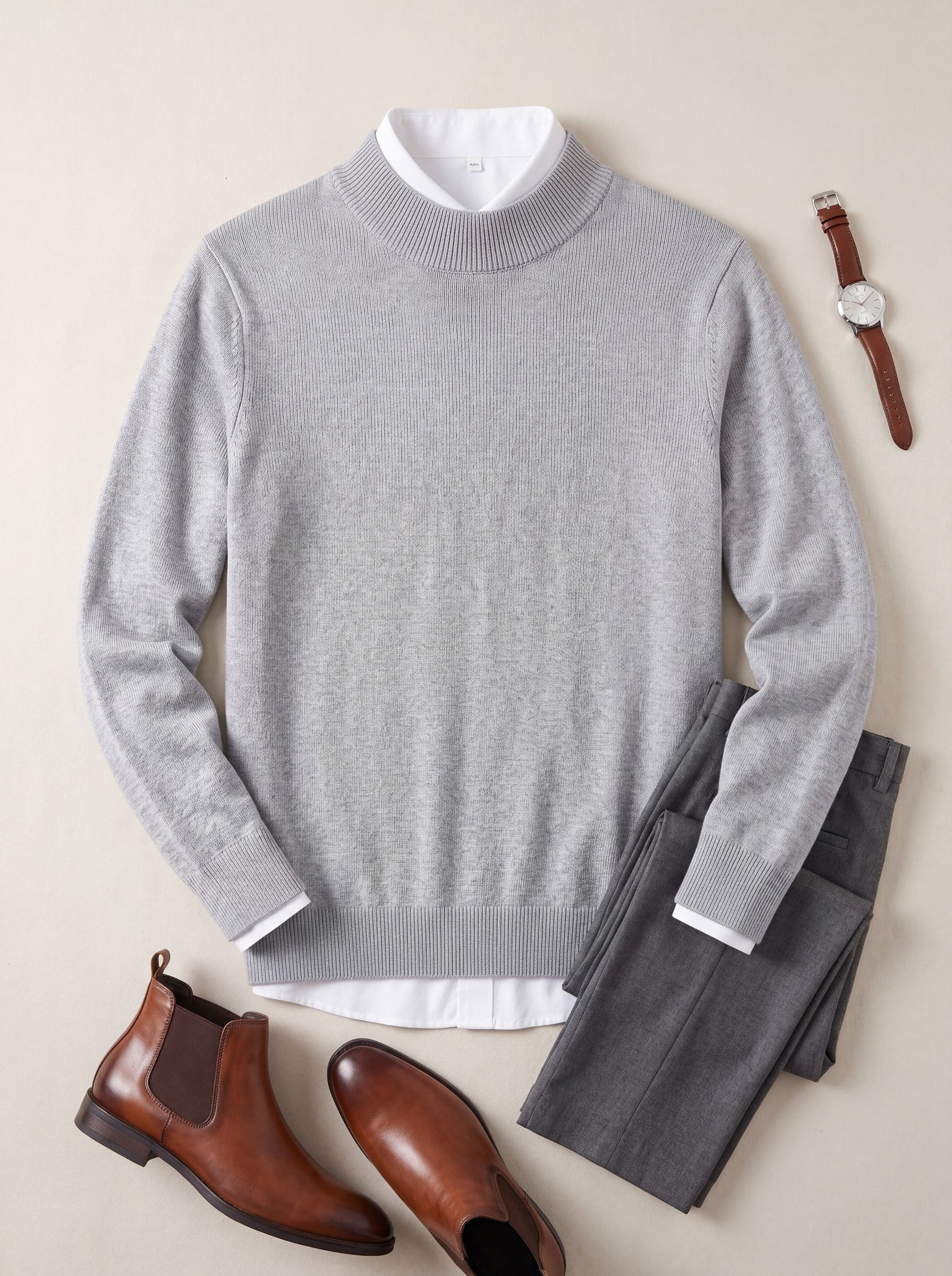 Solid Turtleneck Sweater — Light grey