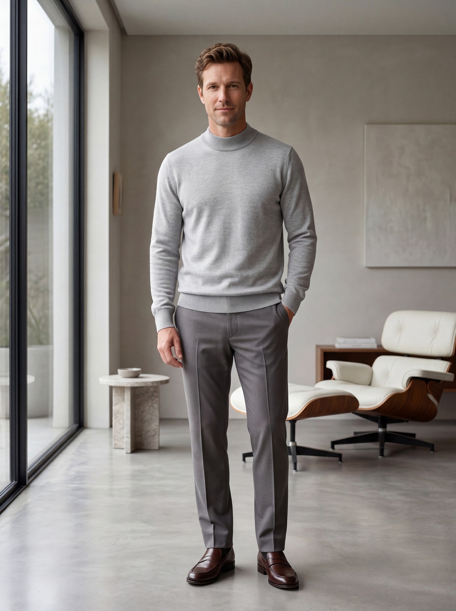 Solid Turtleneck Sweater — Light grey