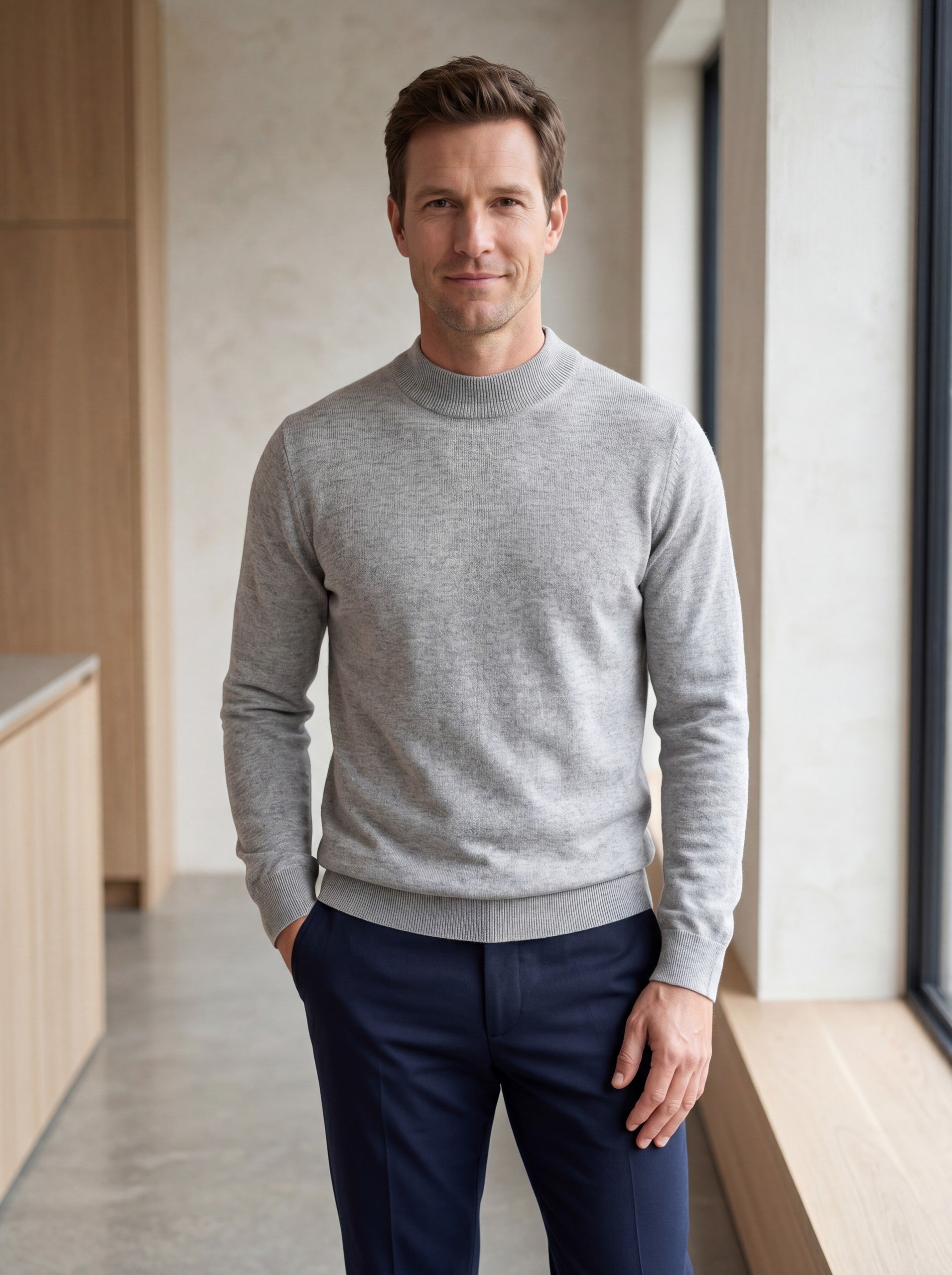 Solid Turtleneck Sweater — Light grey