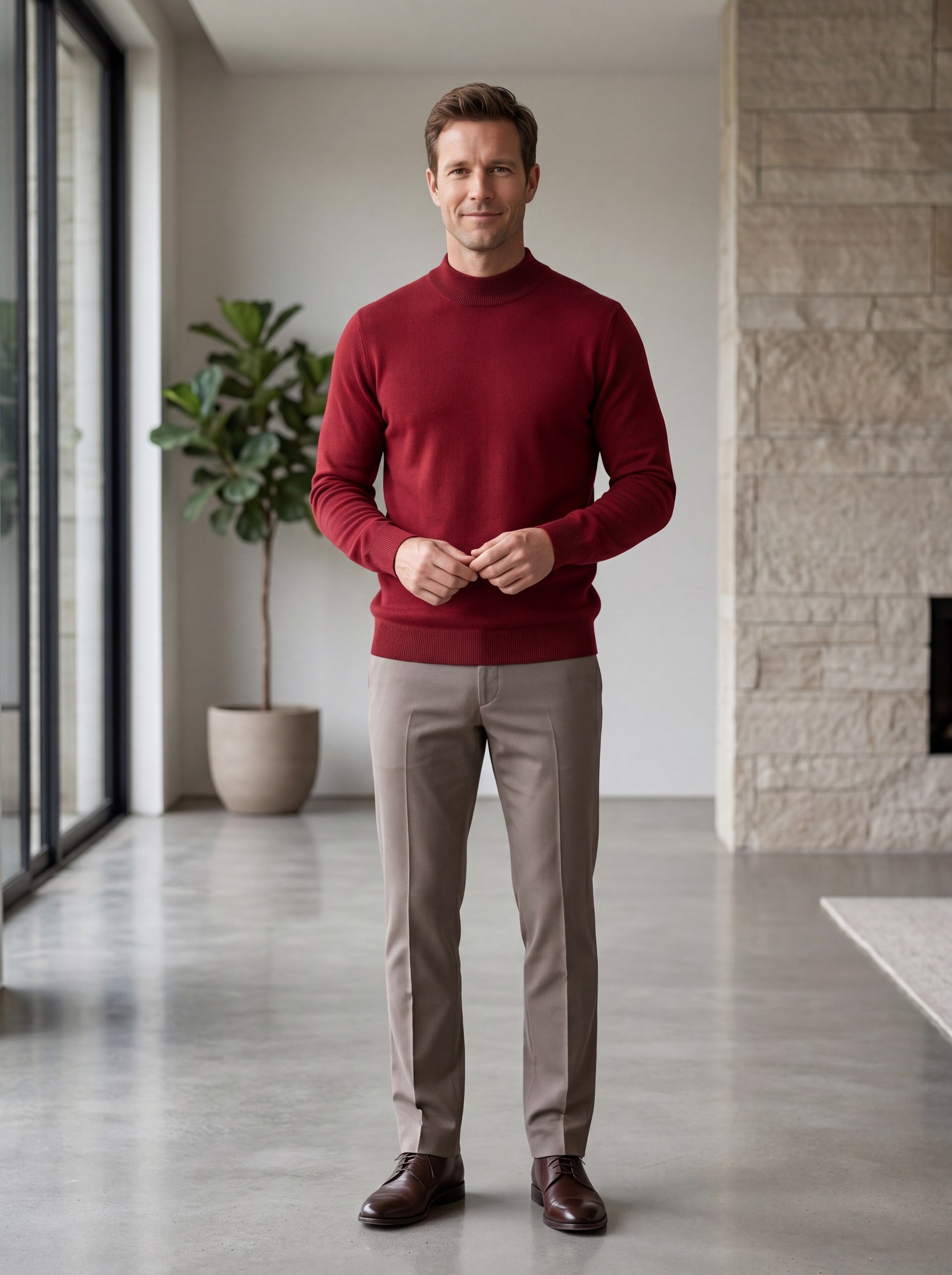 Solid Turtleneck Sweater — Red