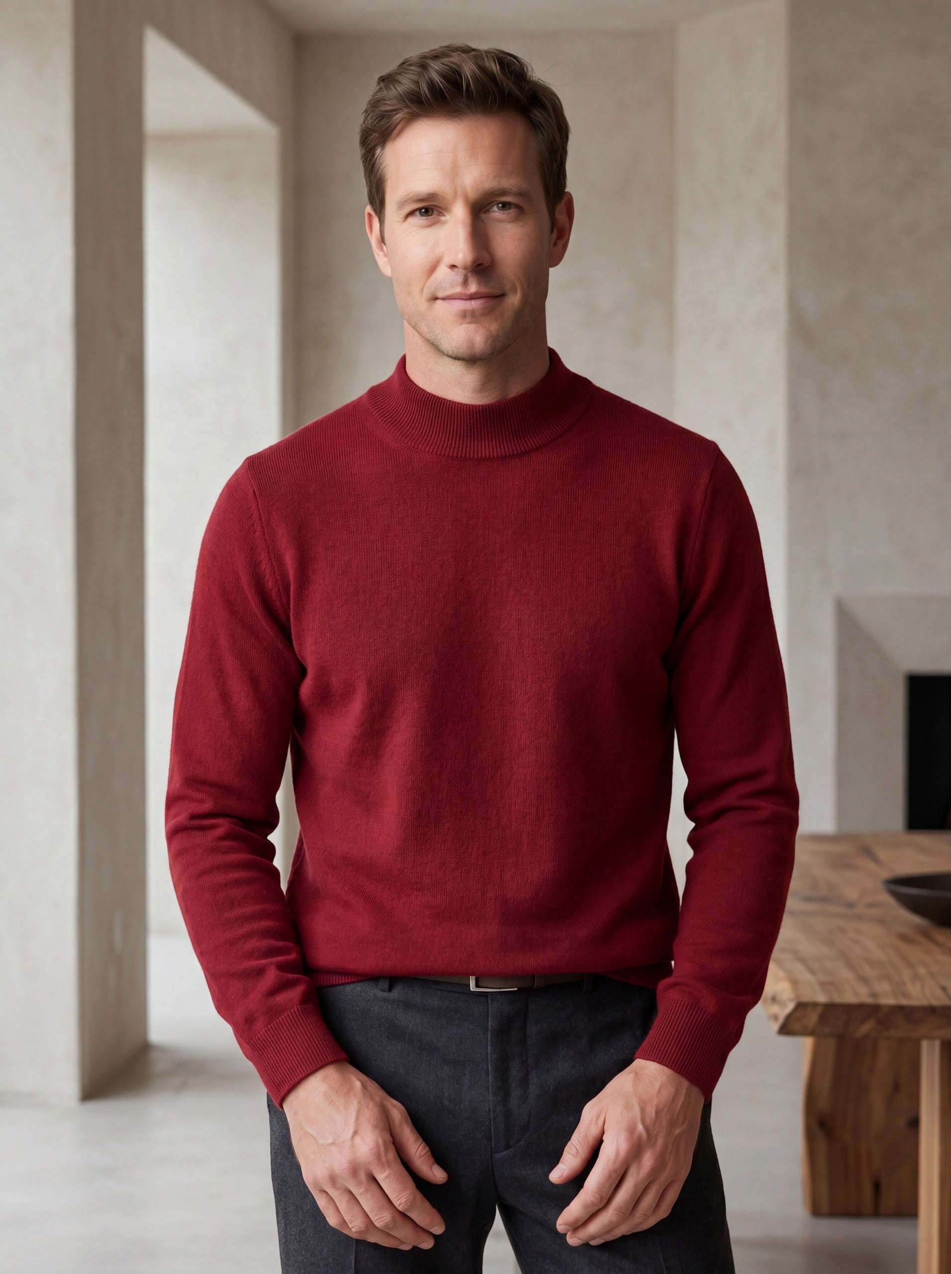 Solid Turtleneck Sweater — Red