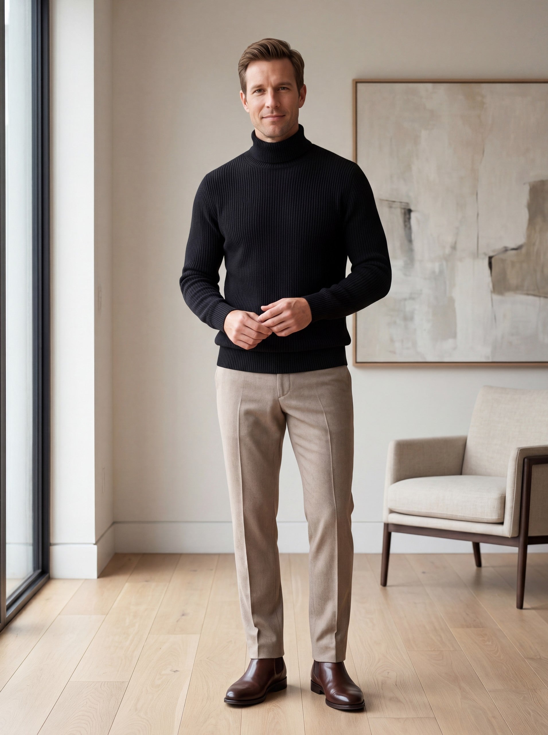 Slim Fit Turtleneck Sweater — Black