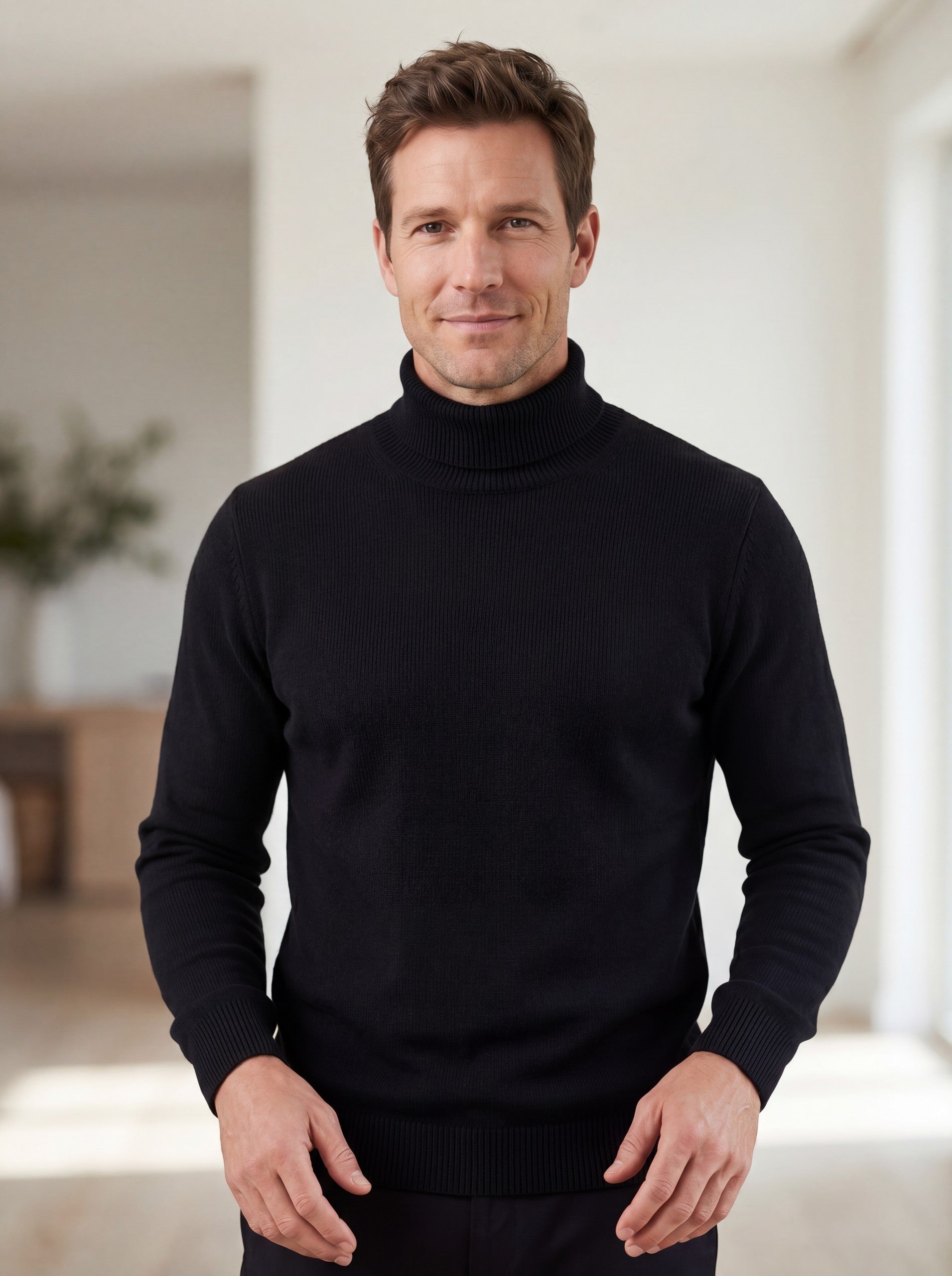 Slim Fit Turtleneck Sweater — Black
