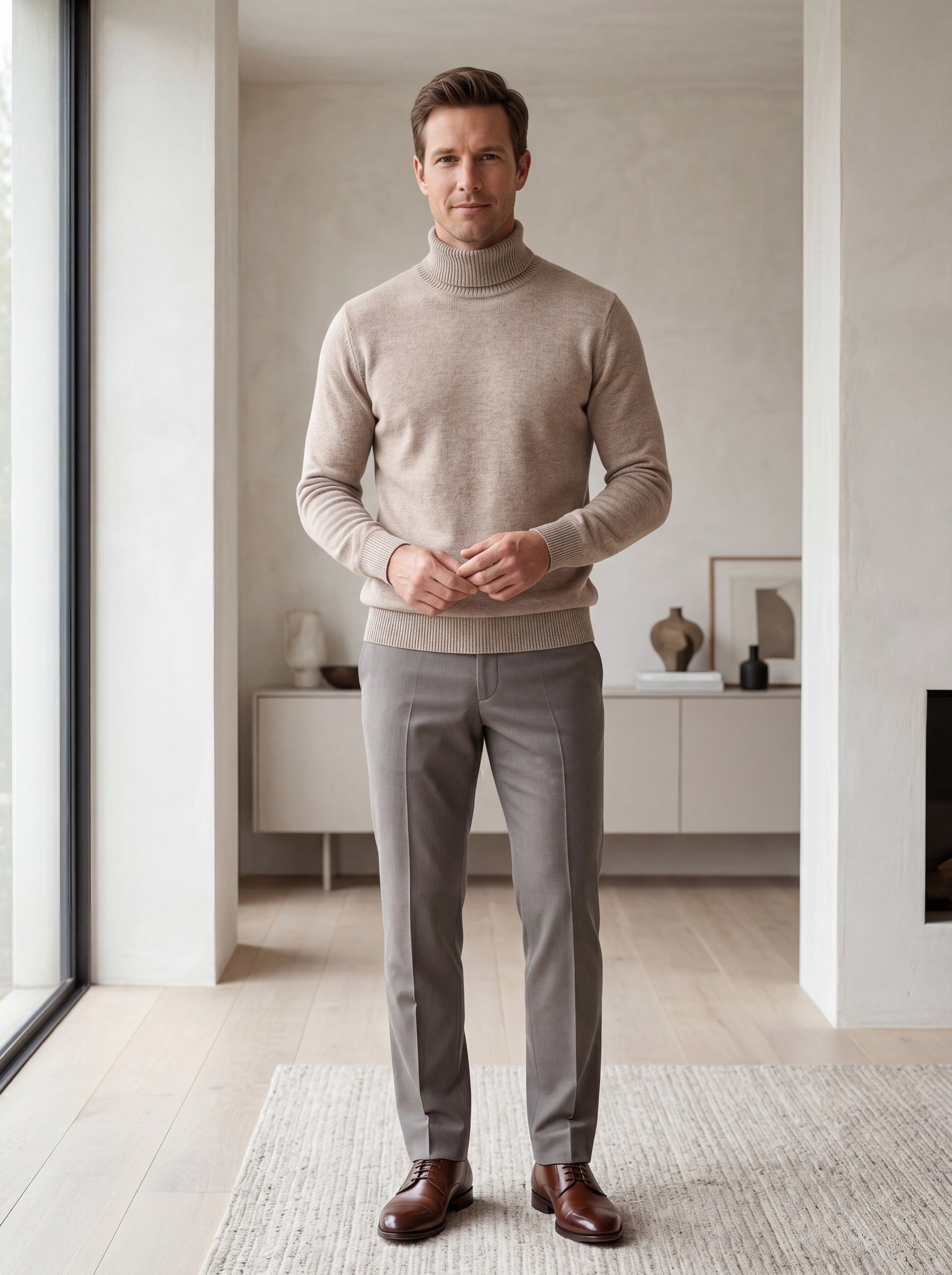 Slim Fit Turtleneck Sweater — Brown