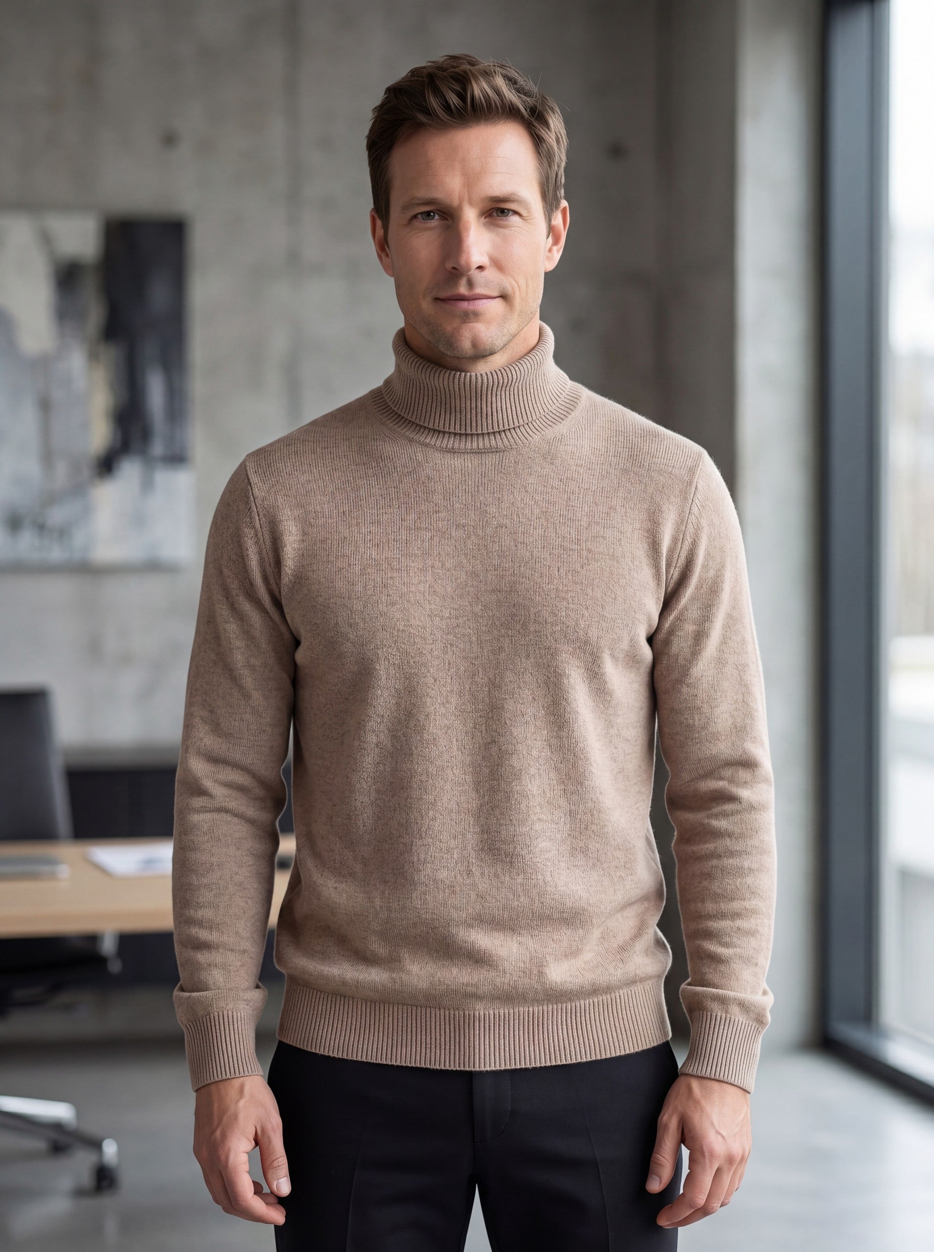 Slim Fit Turtleneck Sweater — Brown