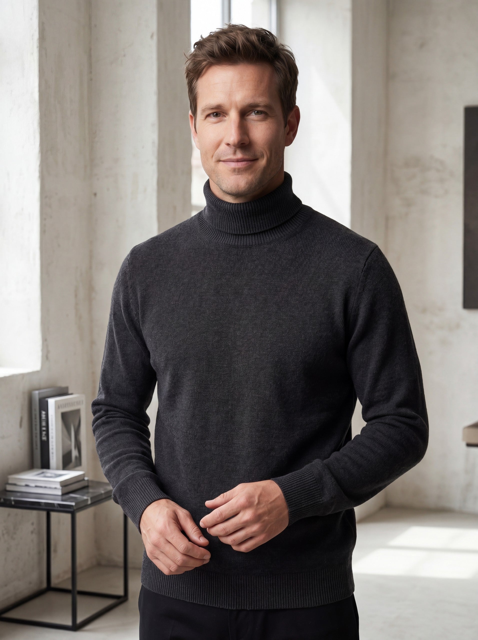 Slim Fit Turtleneck Sweater — Dark grey