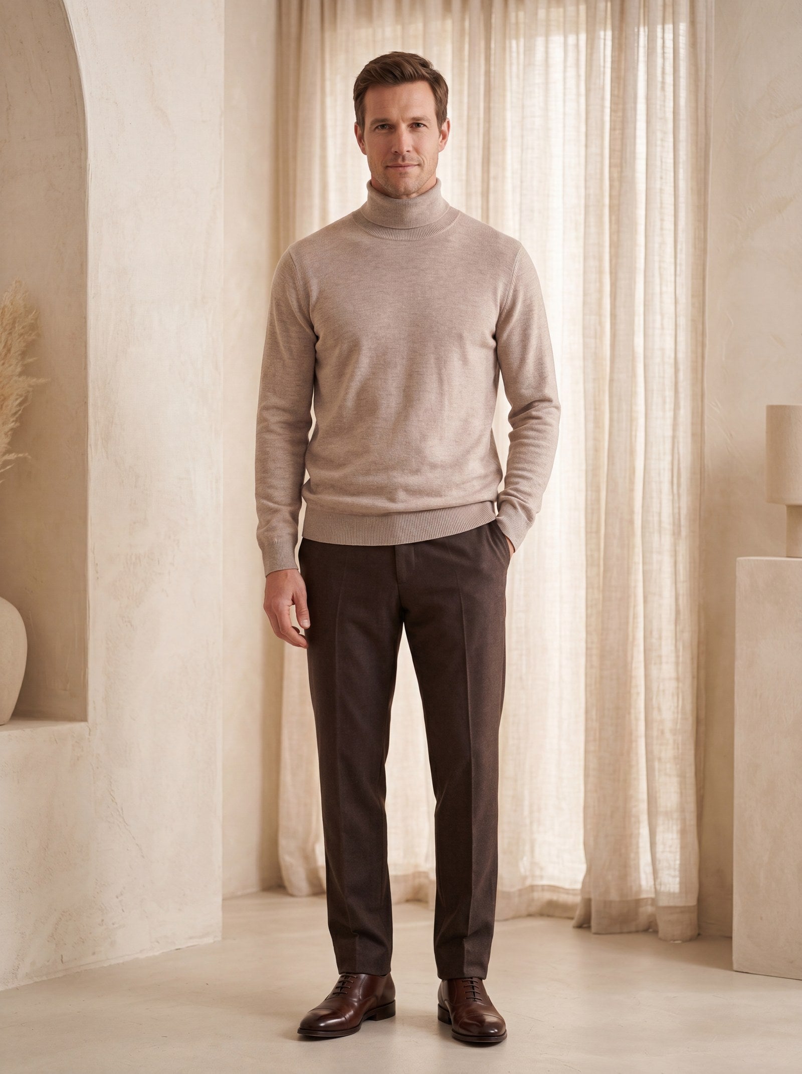 Heavy Gauge Turtleneck Wool Sweater — Brown