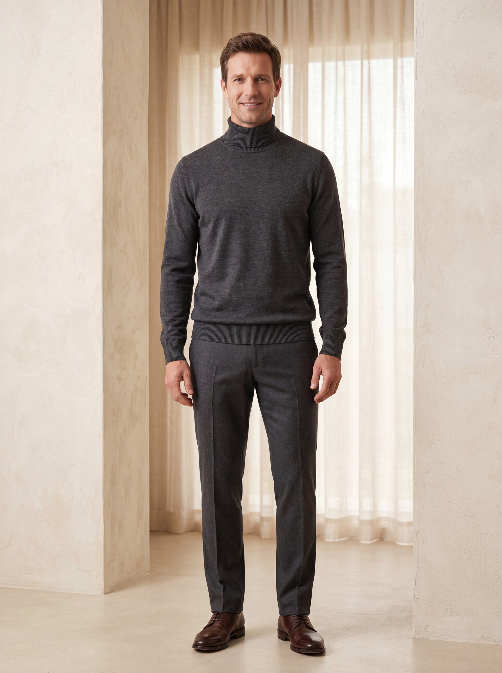 Heavy Gauge Turtleneck Wool Sweater — Dark Grey