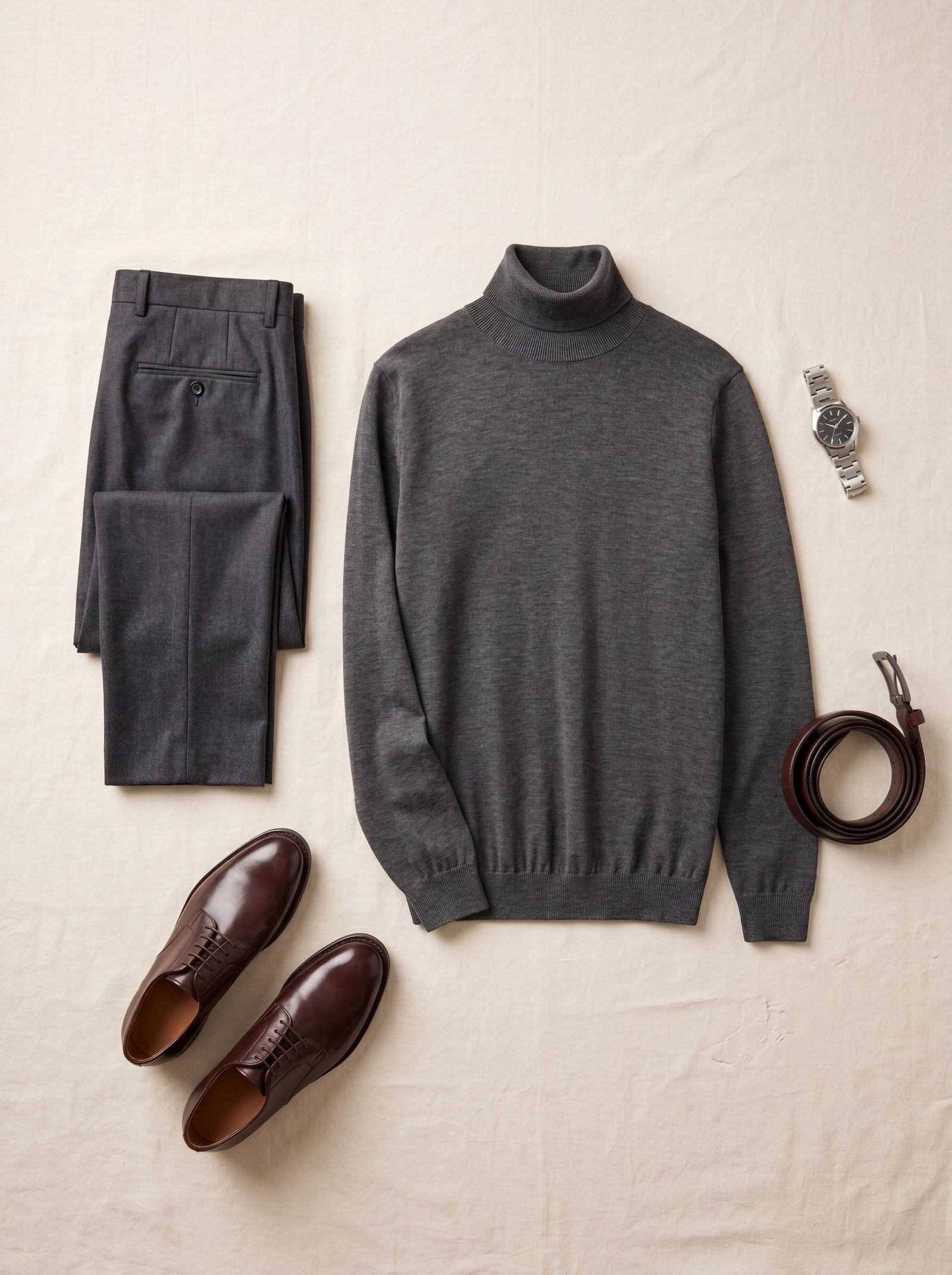 Heavy Gauge Turtleneck Wool Sweater — Dark Grey