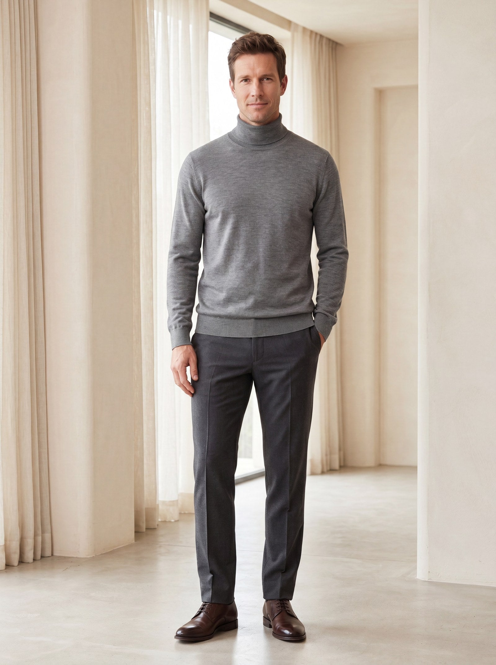 Heavy Gauge Turtleneck Wool Sweater — Grey