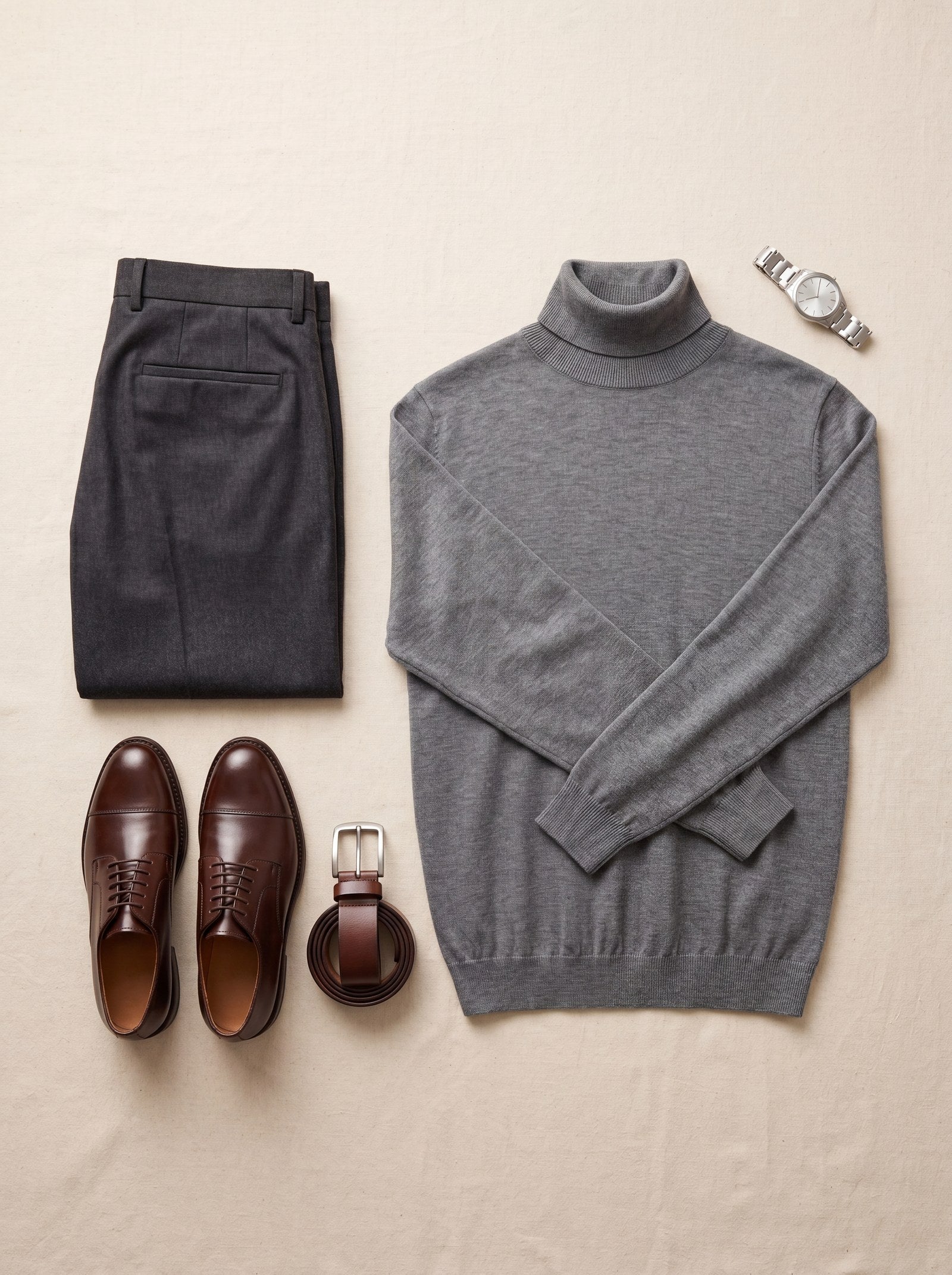 Heavy Gauge Turtleneck Wool Sweater — Grey