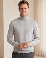 Heavy Gauge Turtleneck Wool Sweater — Light Grey