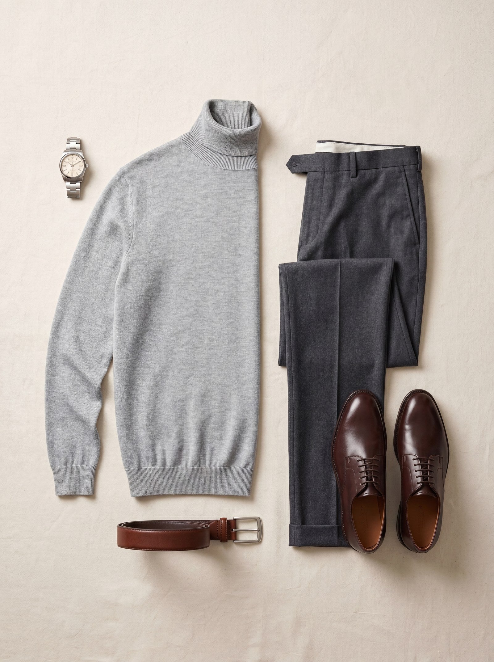 Heavy Gauge Turtleneck Wool Sweater — Light Grey