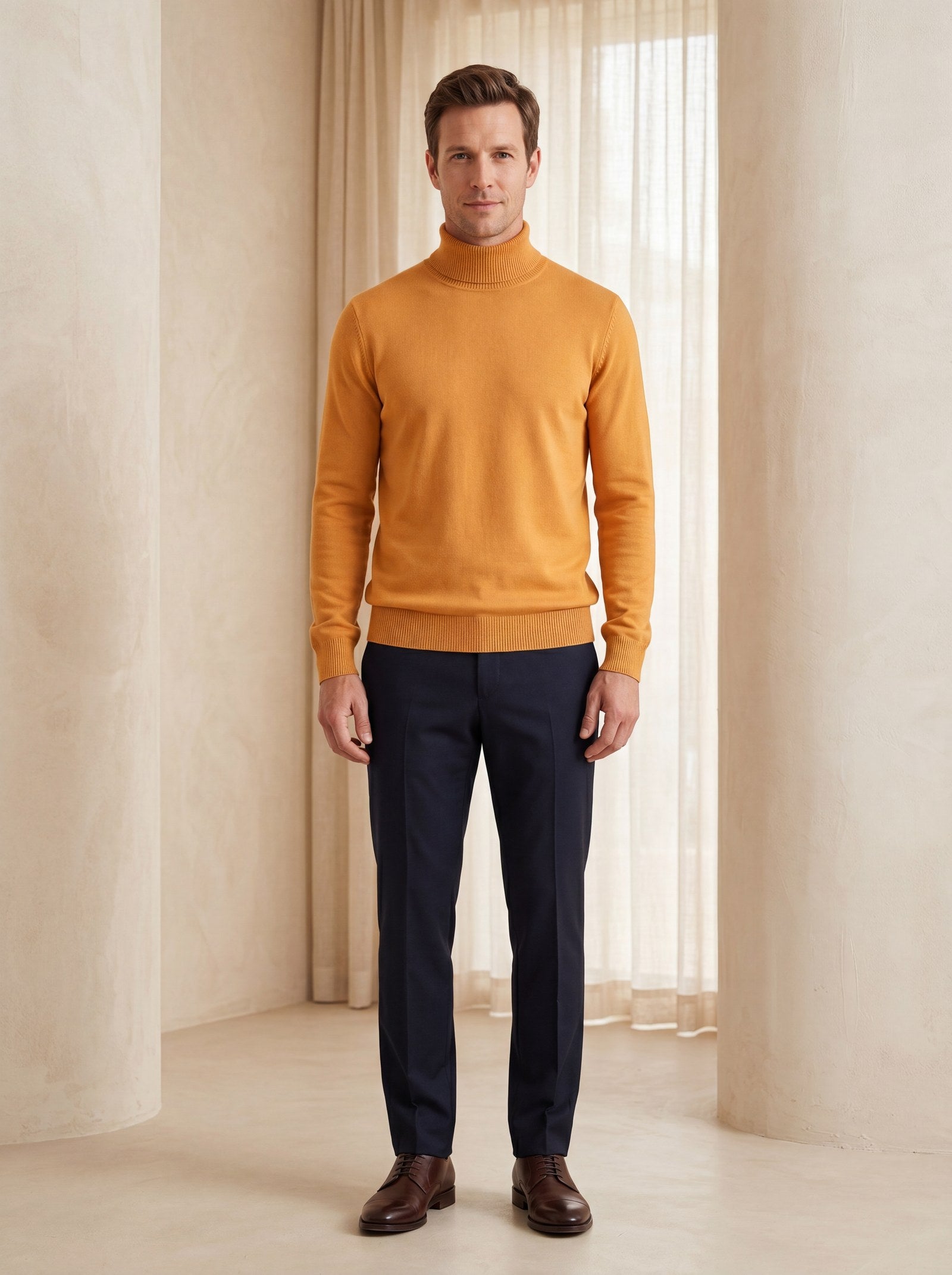 Heavy Gauge Turtleneck Wool Sweater — Orange