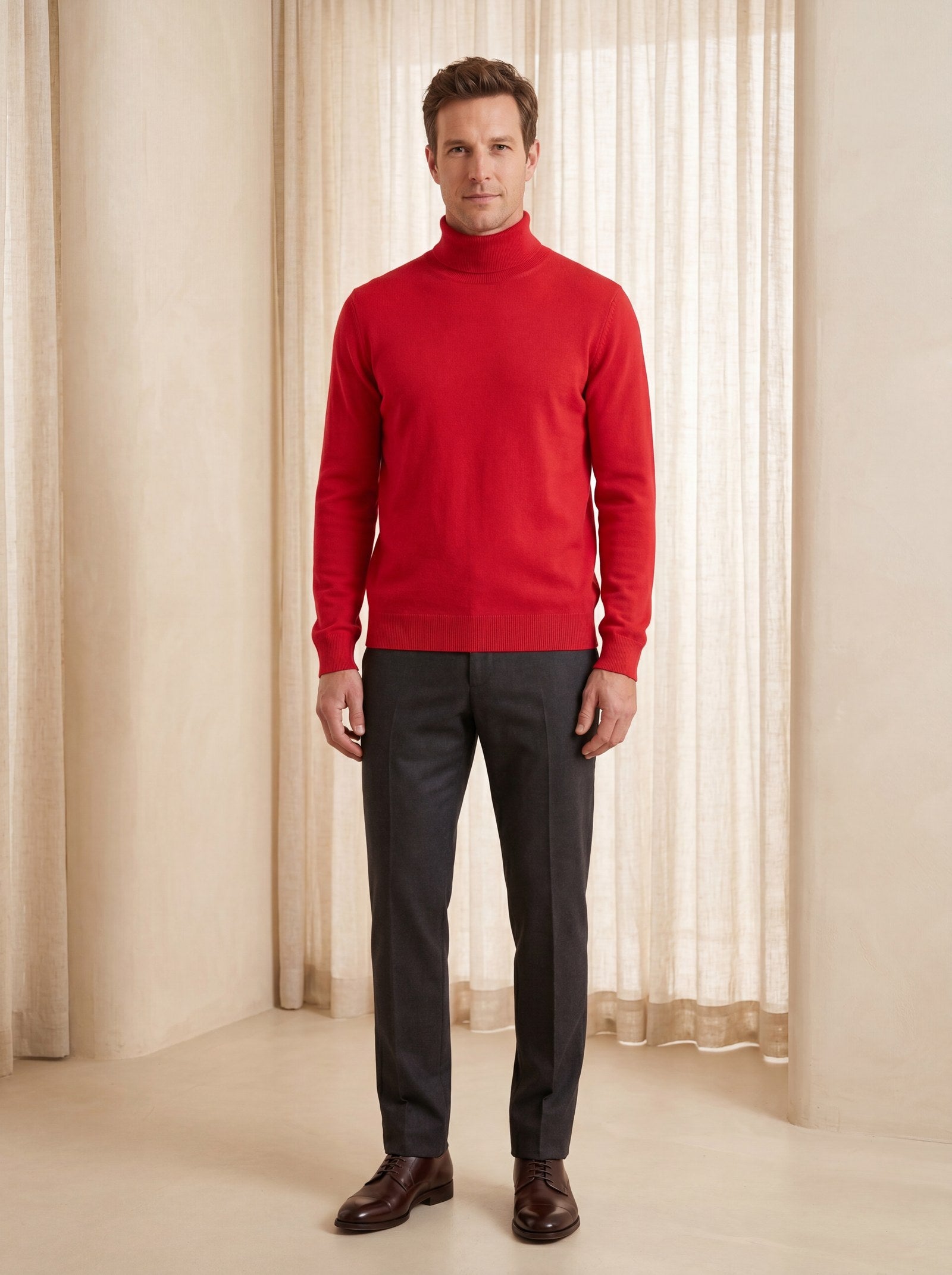 Heavy Gauge Turtleneck Wool Sweater — Red