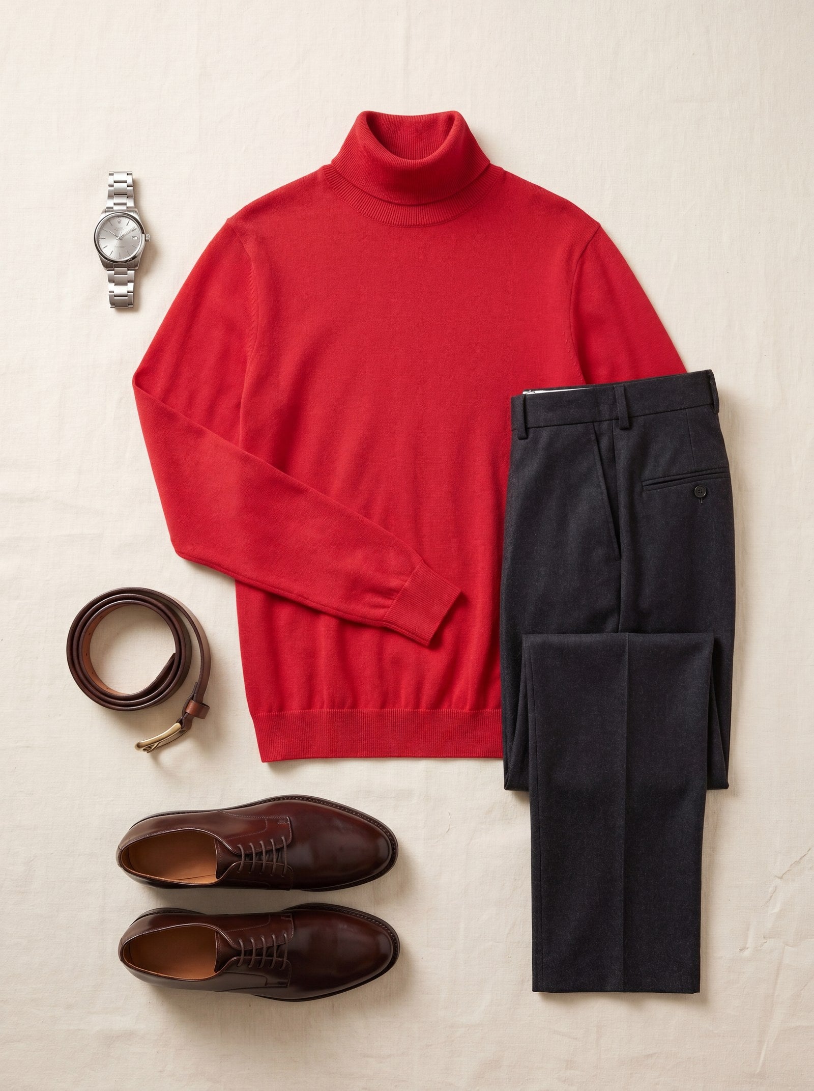 Heavy Gauge Turtleneck Wool Sweater — Red