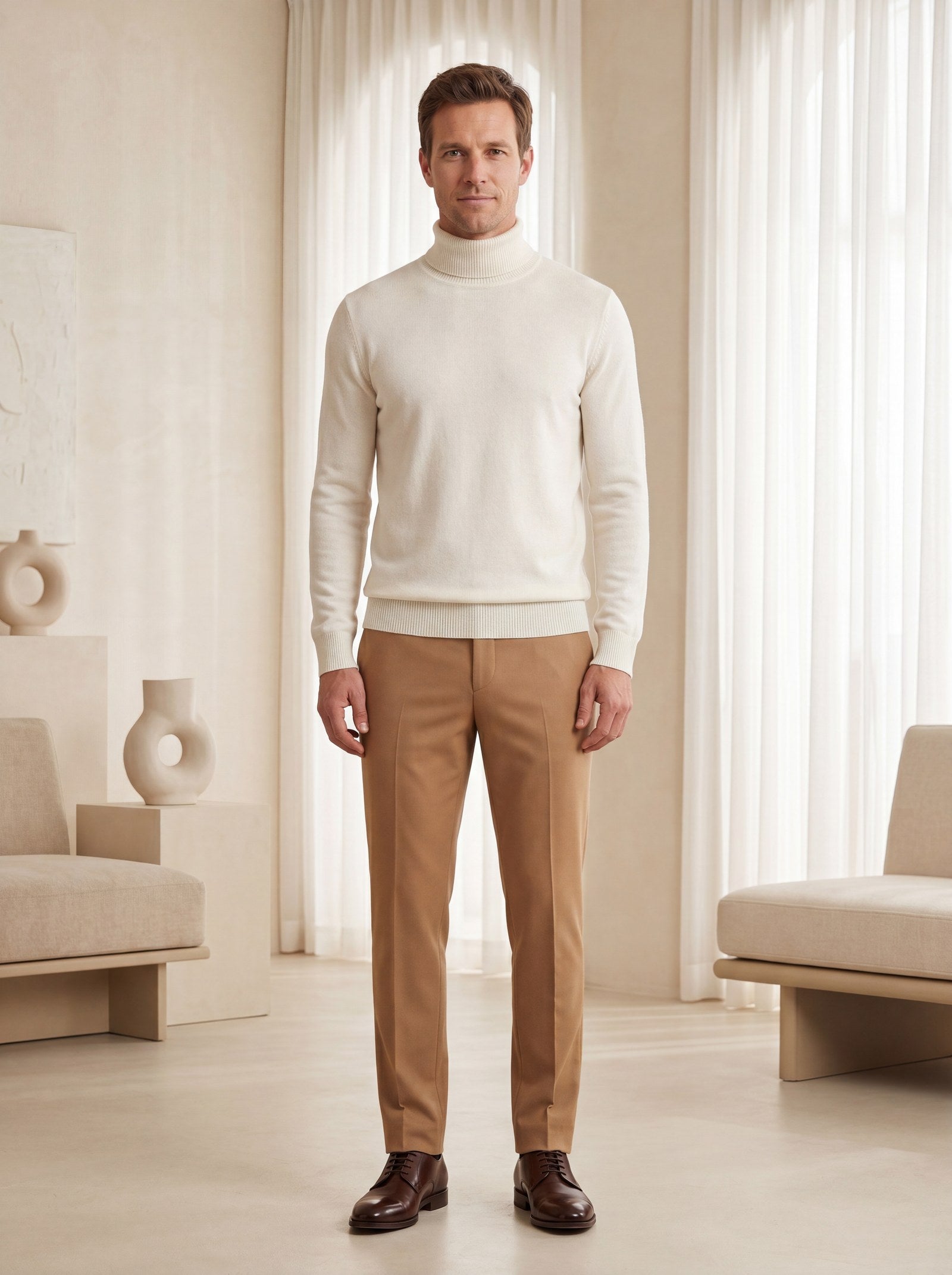 Heavy Gauge Turtleneck Wool Sweater — White