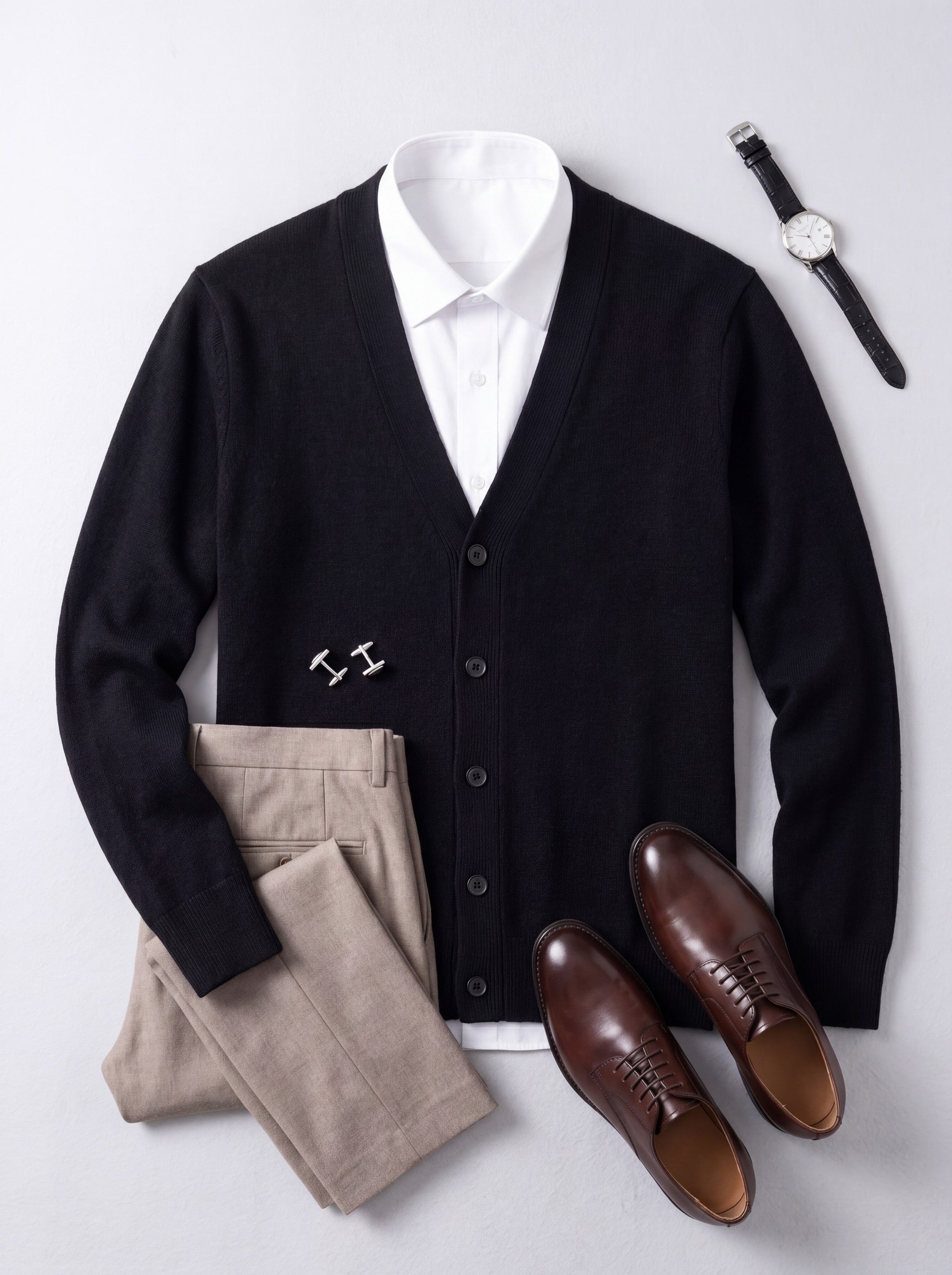 Oversized Button Wool Cardigan — Black