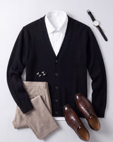 Oversized Button Wool Cardigan — Black
