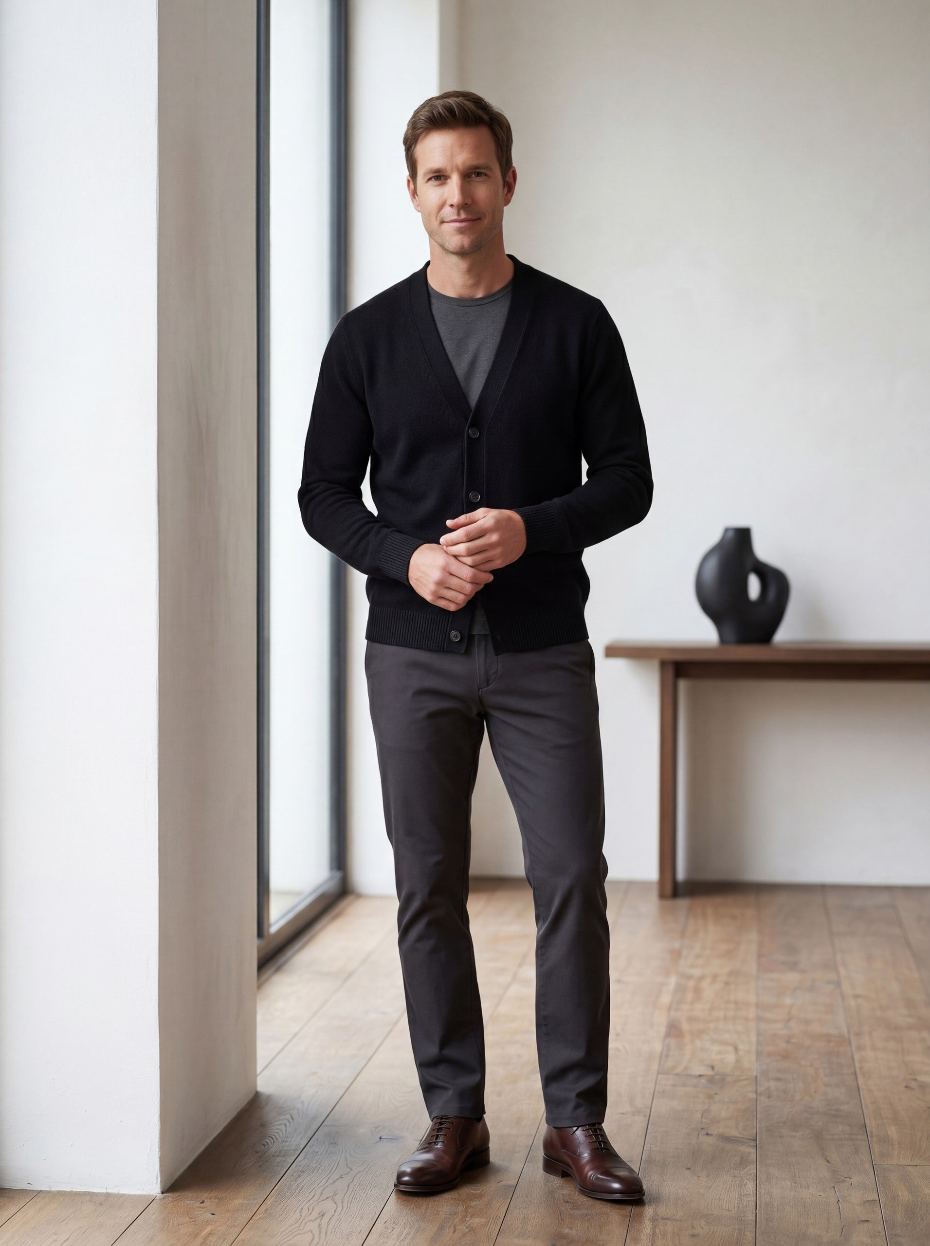 Oversized Button Wool Cardigan — Black