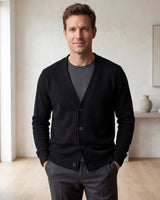 Oversized Button Wool Cardigan — Black