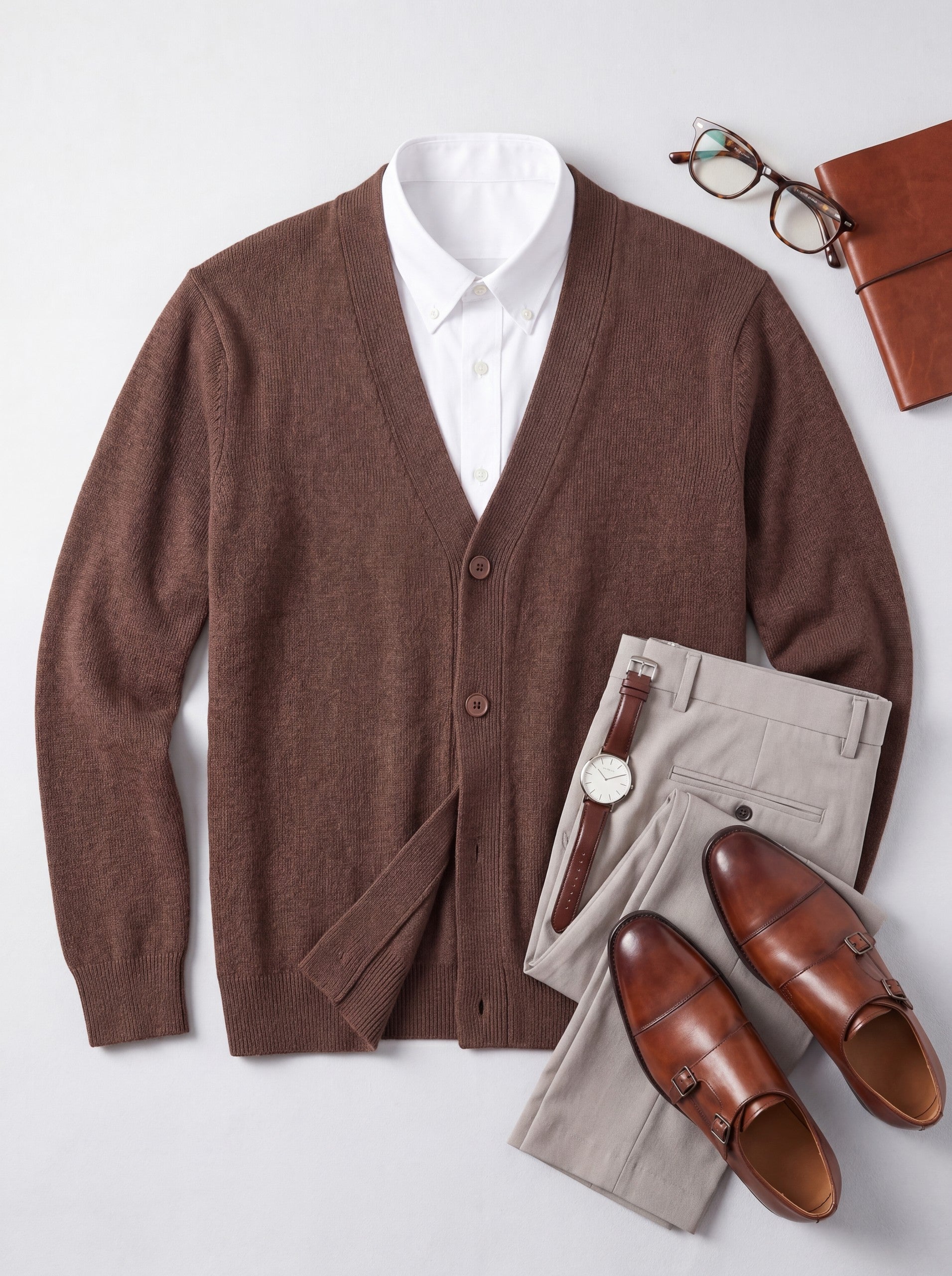 Oversized Button Wool Cardigan — Brown