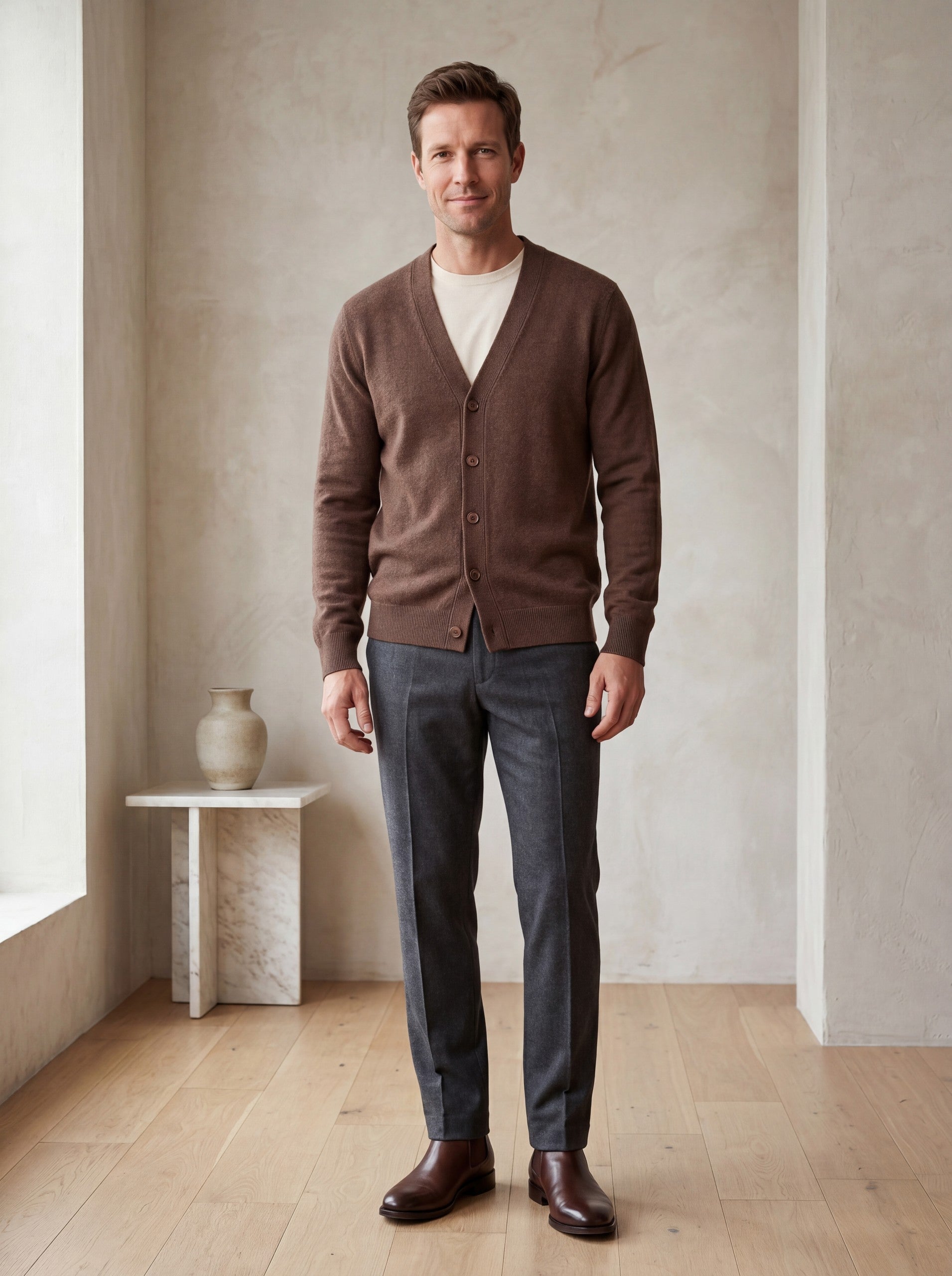 Oversized Button Wool Cardigan — Brown