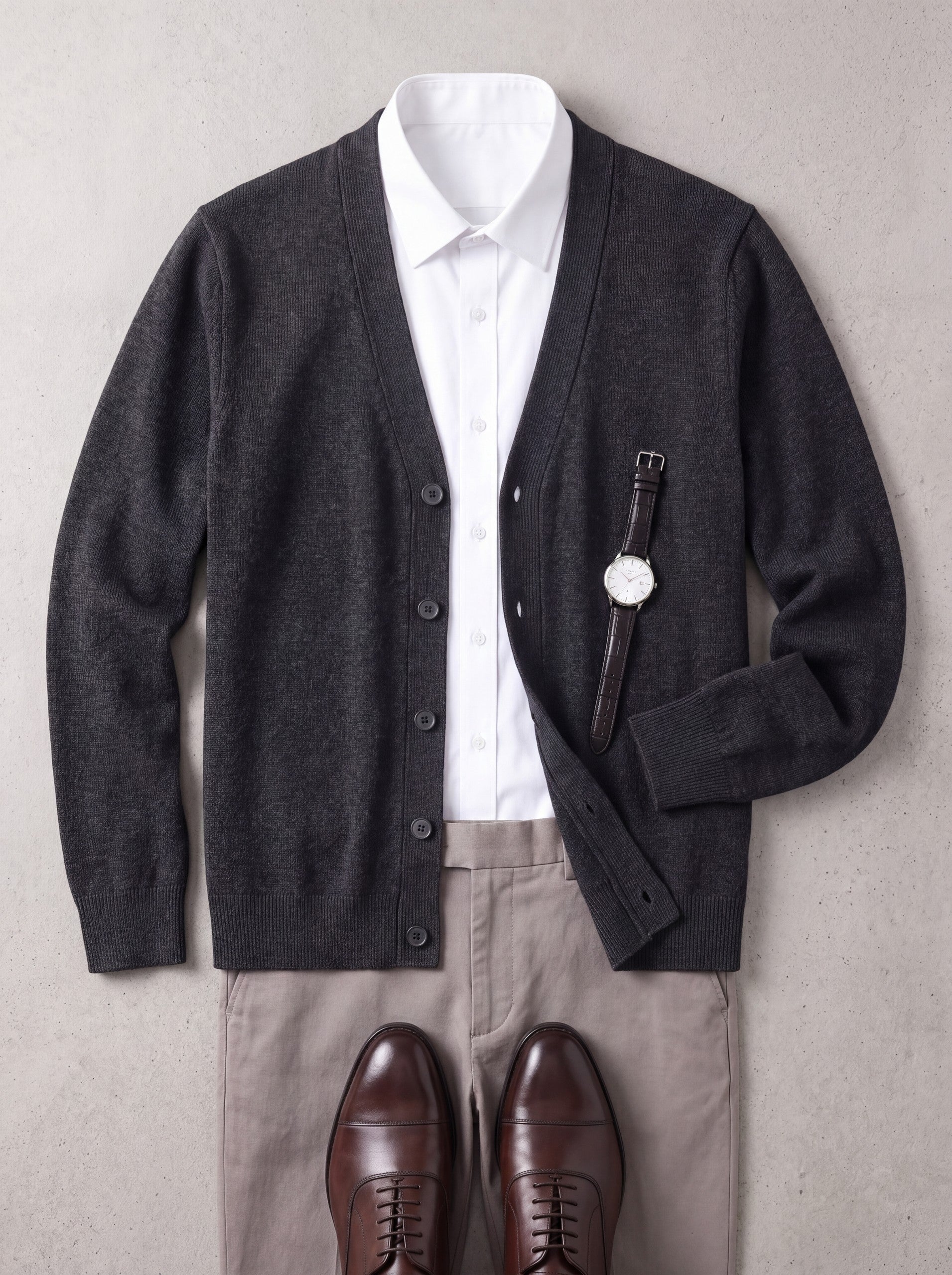 Oversized Button Wool Cardigan — Dark grey