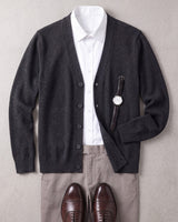Oversized Button Wool Cardigan — Dark grey